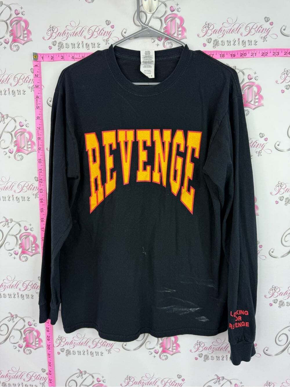Gildan Black Long-Sleeve Tee with Yellow-Orange "REVENGE" Graphic - Picture 2 of 10